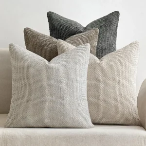 Pack of 4 Throw Pillow Covers 20x20 Inch Neutral Soft Chenille Farmhouse Boho