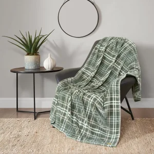 Plaid Olive Green Plush Blanket